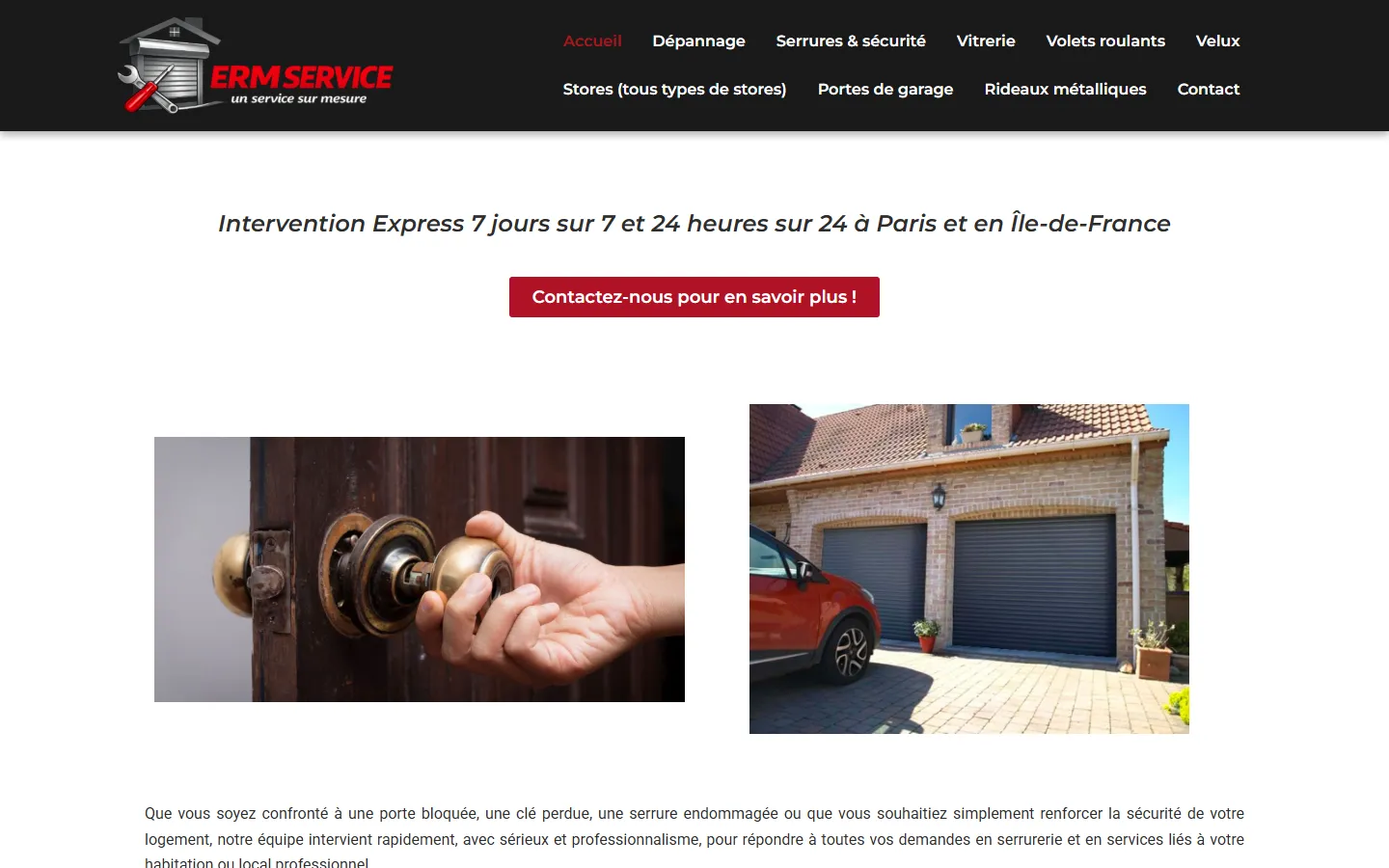 Ancien site : menu de 10 rubriques, titre générique, photos de banque d'images